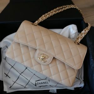 Chanel double flab bag small ~ beige